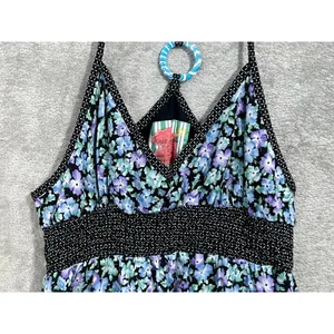 Free People Tank Top Size Small Blue Floral Babydoll Beachy Coastal Summer thumbnail 4