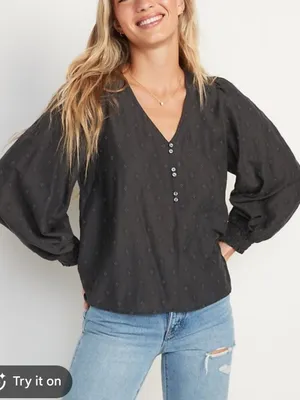 Old Navy Textured Long Sleeve Peasant Top Plus Size XXL thumbnail 1