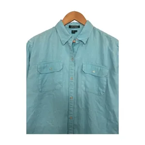 Lauren Ralph Lauren Top Womens Large Blue Linen Coastal Button Up Preppy Casual thumbnail 7