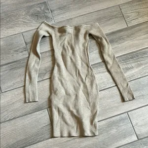 NBD Tan Ribbed Off-Shoulder Mini Dress thumbnail 4