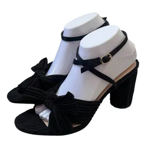 MUCCUTE Bow Knot Block Heel Sandals Ankle Buckle‎ Black Special Occasion 9.5 thumbnail 2