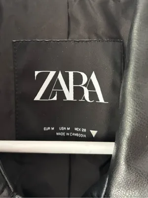 Zara Black Vegan Faux Leather Cropped Biker Moto Jacket Belted thumbnail 6