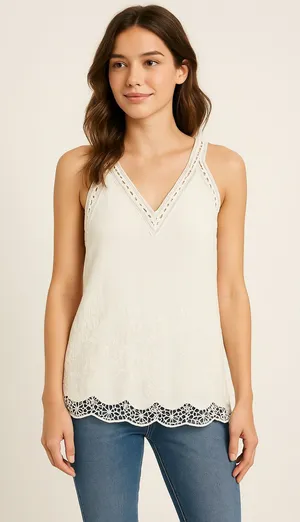 ASTR Embroidered Tunic Tank Top Ivory Size Large thumbnail 1