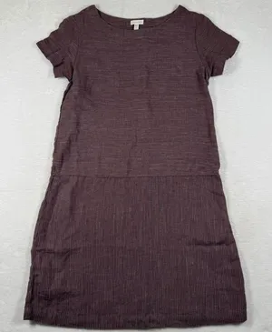 Garnet Hill Womens 0 Plum Striped 100% Linen Drop Waist Shift Dress 45889 thumbnail 1