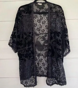 Pol Black Lace Boho Open Cardigan thumbnail 1