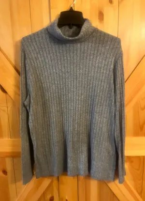 Ava & Viv 1X Turtleneck Long Sleeve Sweater Gray Ribbed thumbnail 1