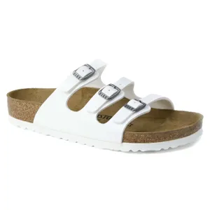Birkenstock Birki's 39 L8 Sandals Florida Birko-Flor White Patent Triple Strap Slide Germany thumbnail 2