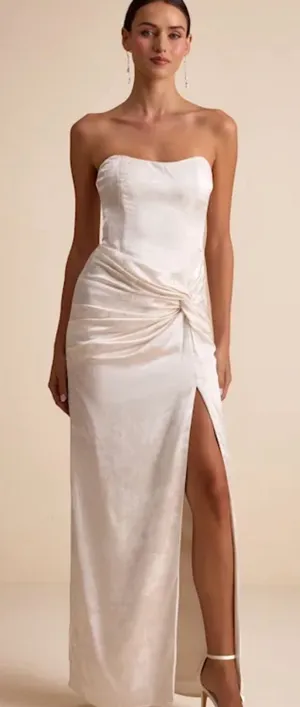 Lulu's Ivory Strapless Satin Twist Gown with High Slit thumbnail 1