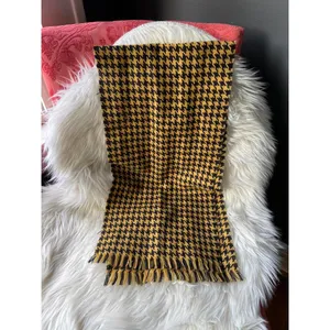 Houndstooth Patterned Women's Scarf with Fringe Black thumbnail 3