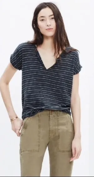 Madewell Turntable Split Neck Tee Oakland Stripe v6x thumbnail 1