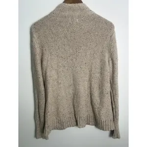 St Johns Bay Wm LG Cable Knit Sweater Tan Marl Button Shoulder Mock Neck Indie thumbnail 2