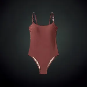 Kona Sol Brown Women’s Chain Link‎ Medium Coverage Sew In Cups One Piece Swimsuit Size M thumbnail 3