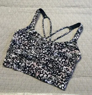 Lululemon Free to be Bra Long Line Black Pink Floral Spritz-Multi Size 4 thumbnail 2