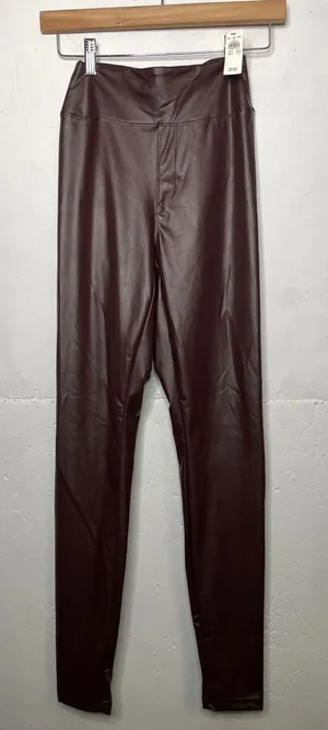 NEW Offline by Aerie SMALL Real Luxe Faux Leather High Waist Legging Dark Brown thumbnail 1