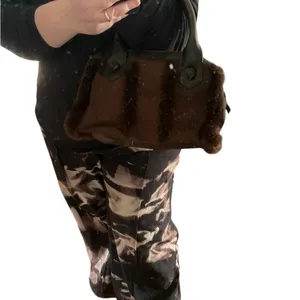 EUC Vintage Y2K Chocolate Brown Faux Fur and Suede Women's Satchel Handbag thumbnail 6