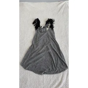 Free People Gray Heathered Fringe Trim Sleeveless Tank Top Medium thumbnail 2