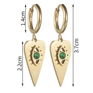 Malachite Center Stone Dangling Heart Gold Hoop Earrings thumbnail 5