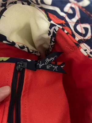 Vera Bradley Red Canvas Tote with Patterned Trim thumbnail 11