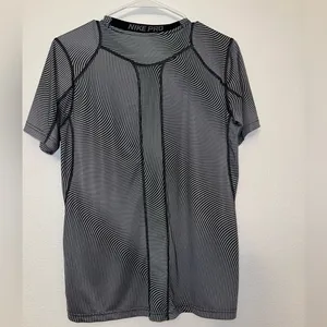 Nike Pro Black & Gray Striped Short Sleeve Training Top thumbnail 5