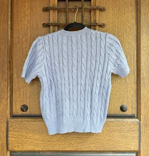 Lauren Ralph Lauren grayish blue Cable Knit Short-Sleeve Sweater size XS thumbnail 5