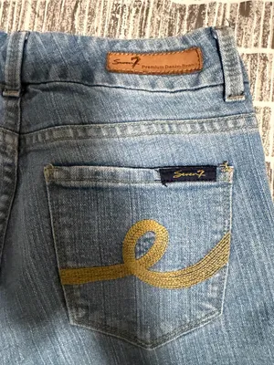 Vntg Seven7 lower rise blue denim jeans with embroidered logo on back pockets si thumbnail 3