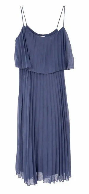 NWT Asos Lined Pleated Chiffon Dress, Navy Blue thumbnail 1