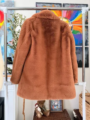 Zara Woman Super Soft Cozy Warm Thick Brown Caramel Faux Fur Coat Jacket Small thumbnail 3