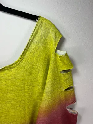 Ombre Cutout Sweatshirt Yellow Pink Blue Wide Neck Slouchy 80s Streetwear Large thumbnail 10