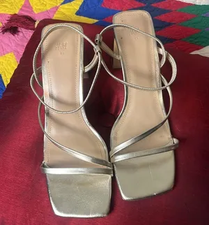 H&M size 10 soft gold stretchy straps 3 1/2 inch heels thumbnail 5