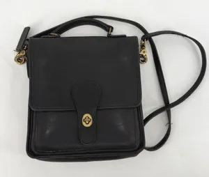 Vintage Coach NYC‎ Black Leather Top Handle Crossbody Turnlock Bag thumbnail 1