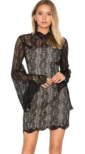 Keepsake the label Uptown black Lace mock neck Whimsigoth grunge dress XS thumbnail 1