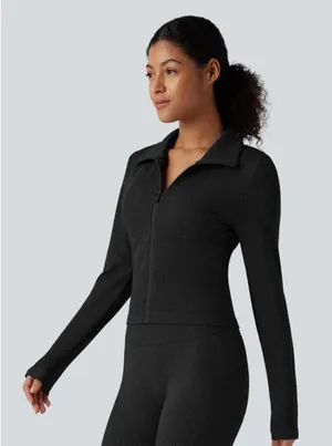 Halara OneForm Seamless Flow Zipper Long Sleeve Yoga Warming Jacket thumbnail 1
