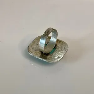 Silver Rectangle Turquoise Stone Adjustable Ring thumbnail 4