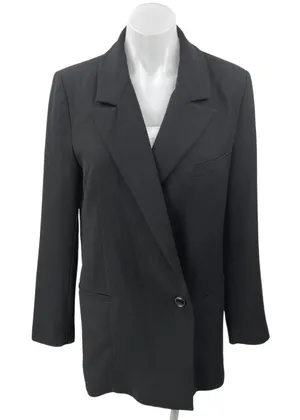 Zara Women's Black Long Sleeve One Button Notch Collar Long Blazer Coat Jacket M thumbnail 1