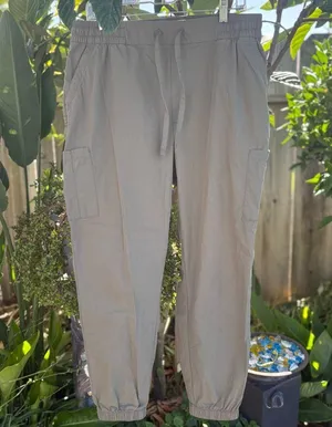 Old Navy Women’s Olive Poplin High Rise Tapered Cargo Elastic Cuff Jogger Size L thumbnail 7