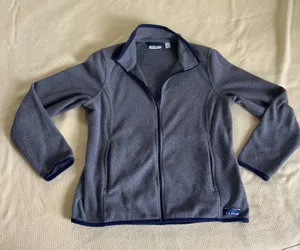 LL Bean Jacket Woman’s SP Grey Fleece Windblock Full Zip USA Made thumbnail 1