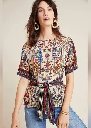 Anthropologie Vineet Bahl Meknes Embroidered Shirt Top thumbnail 1