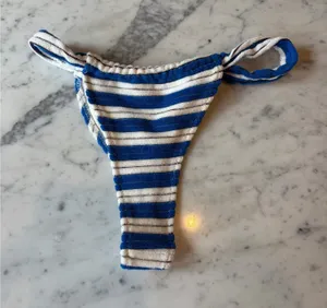 Triangl Blue & White Striped Bikini Bottom Sz M thumbnail 1