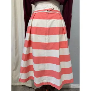 100% Cotton Womens Midi Skirt Size M Pink White Striped Pleated‎ Mod Nautical thumbnail 15