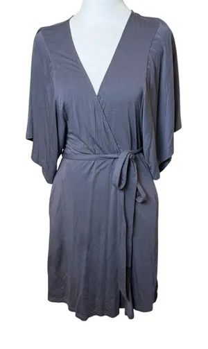 Barefoot Dreams Malibu Collection Sand-Washed Jersey Knit Midi‎ Robe Small Gray thumbnail 1