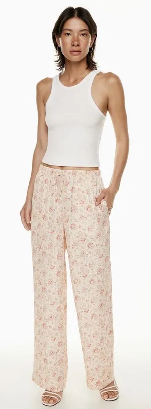 Aritzia Wilfred Toccata Satin Pant Floral Size‎ Medium Drawstring Pull On thumbnail 1