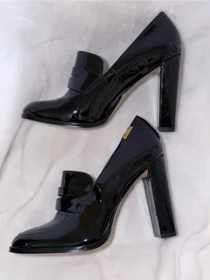 Calvin Klein Black Patent Block Heel Loafers thumbnail 1