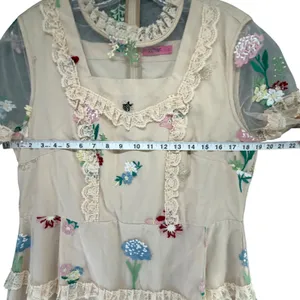 Cottagecore‎ Lace Tiered Midi Dress Embroidered Floral Prairie Fairy 2extremz L thumbnail 6