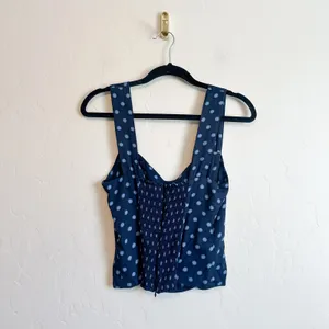 Reformation | Hester Polka Dot Draped Tank Top in Blue | Size 6 thumbnail 5