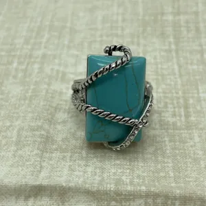 Western Boho Faux Turquoise Ring Size 8‎ Silver Tone Southwest Nautical Festival thumbnail 2