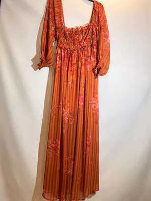 Free People Angel Eyes Brown Floral Off Shoulder High Slit Maxi Dress XS thumbnail 2