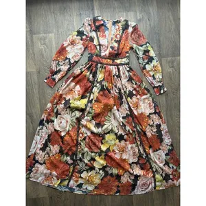 L'Atiste Burnt Orange Floral Semi Sheer Deep V Maxi Dress Size Small thumbnail 3