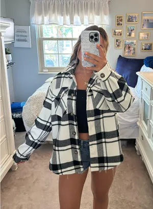 Black & White Checkered Shacket Multiple thumbnail 1