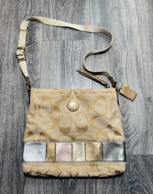 Vintage Coach Signature Metallic Patchwork Crossbody Bag Khaki Gold F19209 thumbnail 1