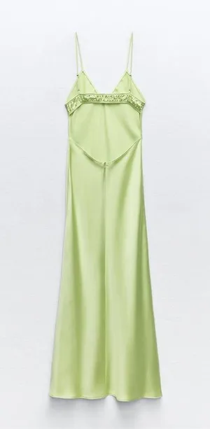 Zara Dress Lime Green Satin Effect Maxi Midi Wedding Party Date Coctail thumbnail 15